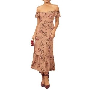 Reformation Butterfly Cecille Mauve Floral Print Off the Shoulder Midi Dress 4
